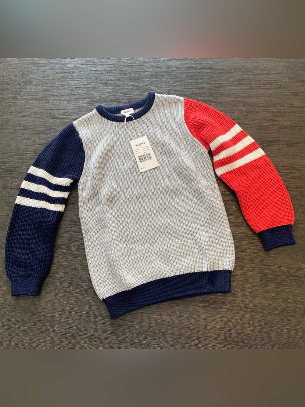 Seed Heritage Colorblock Knit Sweater - Light Gray, Navy & Red